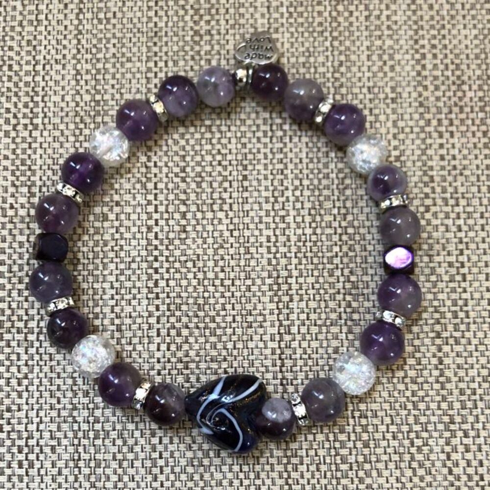 Handcrafted Amethyst Bracelet with Heart Charm "Made With Love"